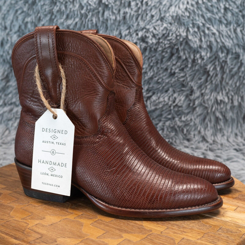 NEW Tecovas The Casey Leather Bootie Women Sz 7 B - Bourbon Lizard Dark Brown